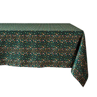 Green table close with small floral pattern in a variety of colors