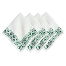 Load image into Gallery viewer, four white napkins with green floral border
