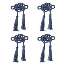 Load image into Gallery viewer, Four napkin rings made from knotted blue cord 
