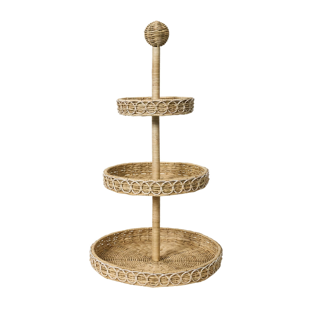 Three tier rattan server each tier slightly larger then the one above it