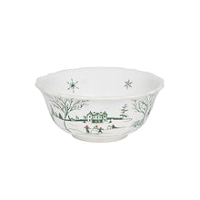 Load image into Gallery viewer, Bowl with scalloped edge with winter scene painted in green
