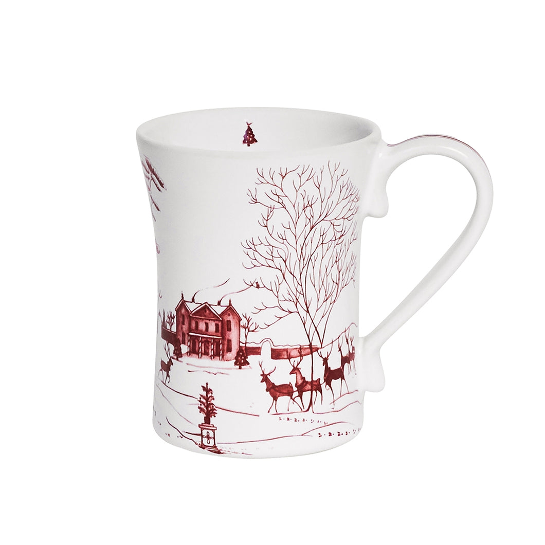 Mug with winter scene painted in red