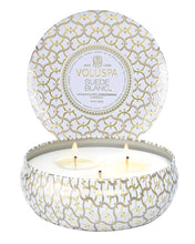 Load image into Gallery viewer, Suede Blanc 3 Wick Tin Candle - 12 oz.
