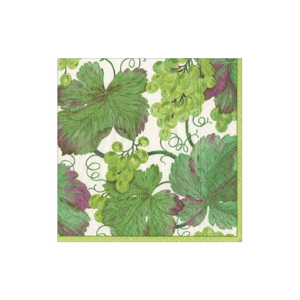 napkin printed with green leaves and grapes