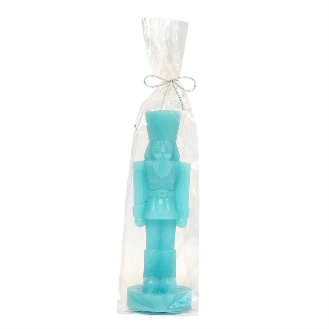 light blue Sculpted Nutcracker Candle in clear bag