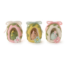 Load image into Gallery viewer, three Hand-Crafted Felt Sugar Eggs with Hen and Bow
