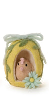 Load image into Gallery viewer, Hand-Crafted Felt Sugar Egg with Hen and Bow yellow egg and tan bird

