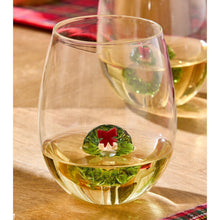 Load image into Gallery viewer, Wreath Icon Stemless Wine Glass
