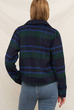 Load image into Gallery viewer, person wearing Navy and green Plaid Patch Pocket Jacket back view

