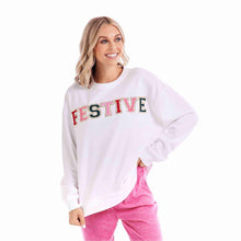 Load image into Gallery viewer, White Holiday Patch &quot;Festive&quot; Sweatshirt
