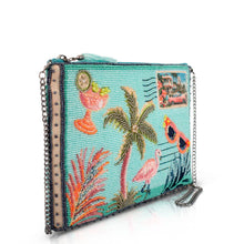 Load image into Gallery viewer, Coastal Notes Tropical Postcard Beaded Crossbodyside view showing narrow width
