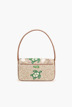 Load image into Gallery viewer, Sea Turtle Shell Beaded Shoulder Bag back view showing green sea turtle on a tan background
