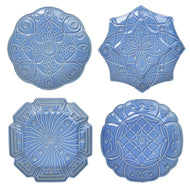 Juliska Jardins Du Monde Dessert/Salad Plate Assorted Set/4 each plate is unique with a different raised pattern and shape in Chambray  blue