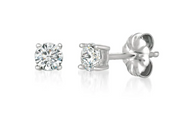 Crislu Round Solitaire Brilliant Stud Earrings Pure Platinum Finish