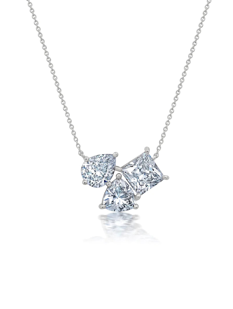 Multicut 3 Stone 16'' Extending Necklace Finished in Pure Platinum