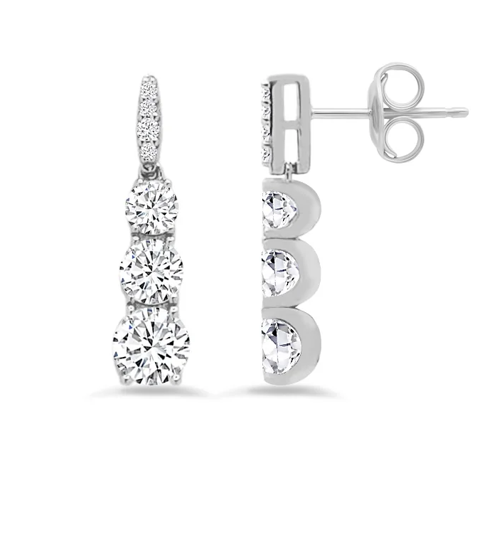 Brilliant Round Graduated With Pave Drop Earring Finished in Pure Platinum