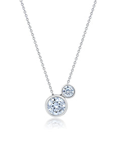 Brilliant Round 2 Stone Bezel 16'' Extending Necklace Finished in Pure Platinum