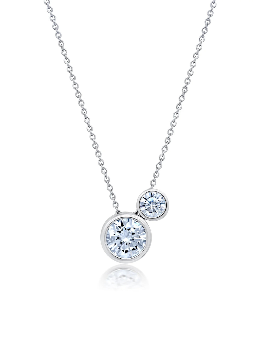 Brilliant Round 2 Stone Bezel 16'' Extending Necklace Finished in Pure Platinum
