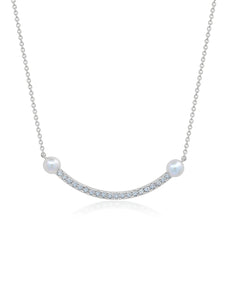 Pave Bar With Pearls 16'' Extending Necklace Finished in Pure Platinum