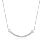 Crislu Pave Bar With Pearls 16'' Extending Necklace Finished in Pure Platinum