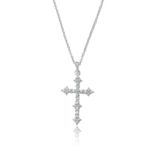 Brilliant Round Prong Set Gothic Cross Necklace Finished in Pure Platinum