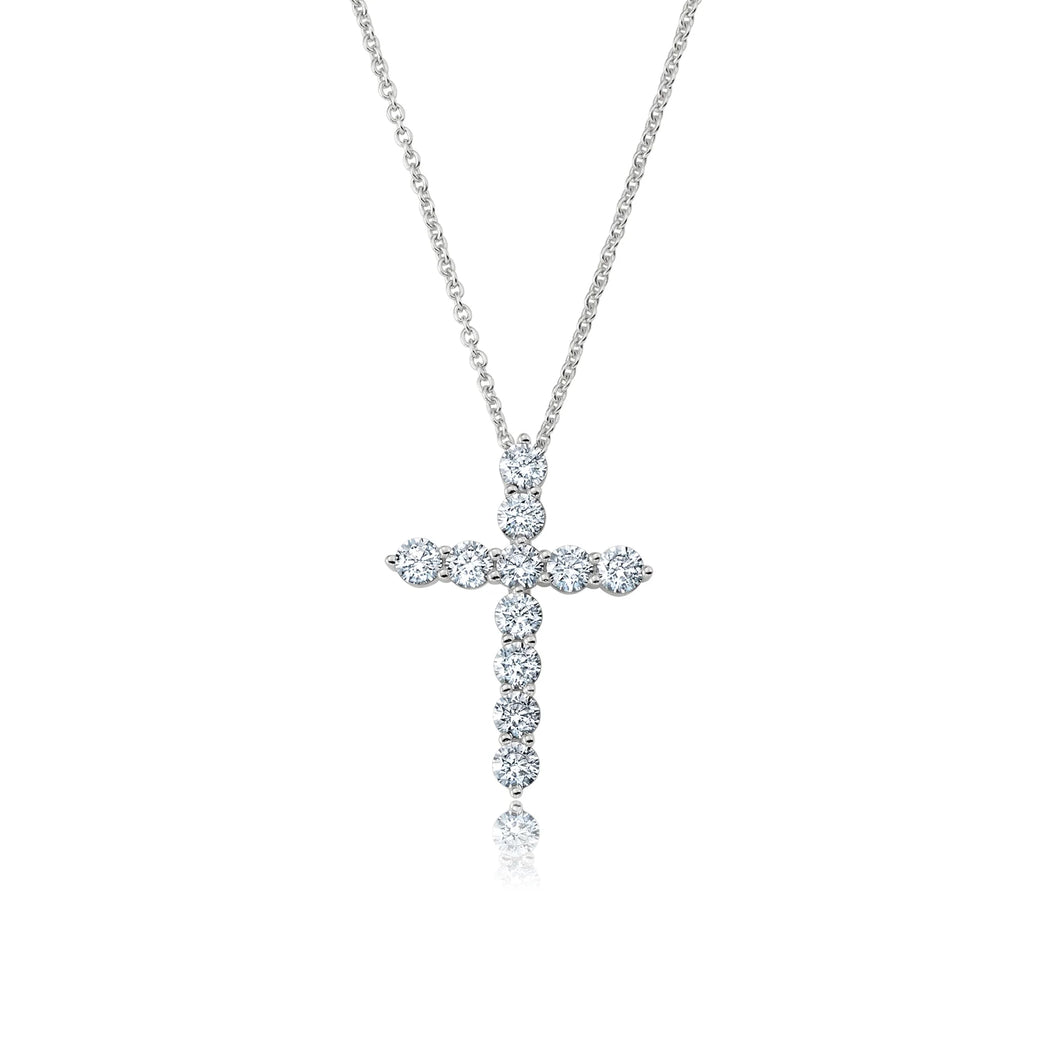 Brilliant Round Prong Set Cross Necklace Finished in Pure Platinum