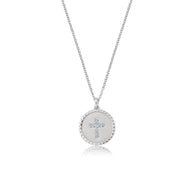 Crislu Brilliant Round Enamel Backed Cross Medallion Necklace Finished in Pure Platinum