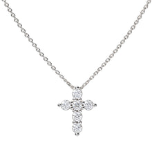 Load image into Gallery viewer, 6 stones form a cross that hangs from a platinum chain

