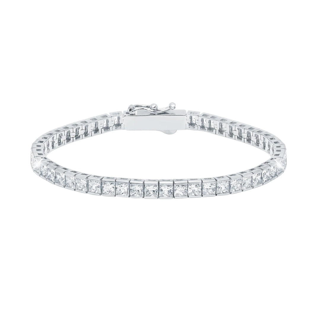 Crislu Brilliant Square Princess Cut 3mm Tennis Anklet Finished in Pure Platinum