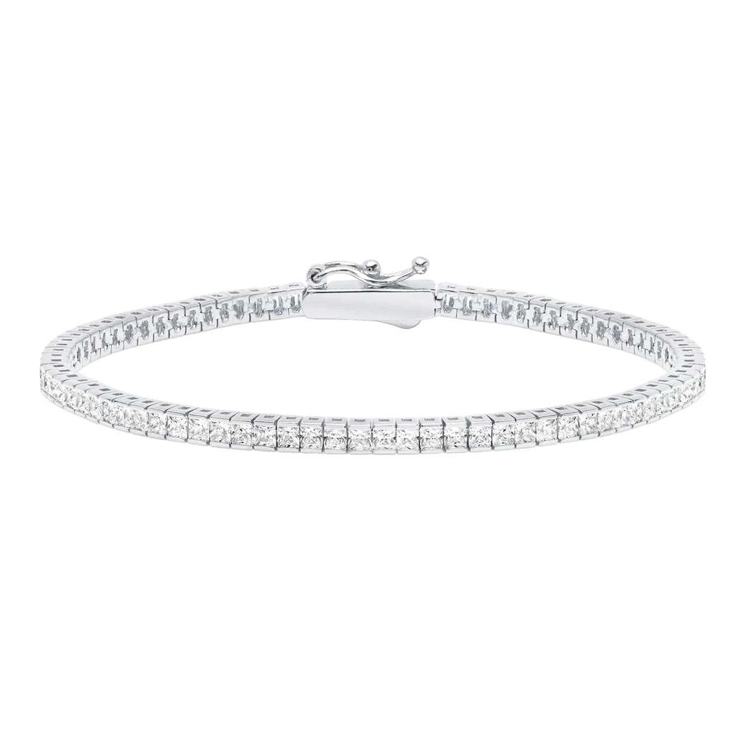 Brilliant Square Princess Cut 2mm Tennis Anklet Finished in Pure Platinum
