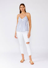 Load image into Gallery viewer, Nautical Striped V-Neck thin strap Metallic Tank Top in White &amp; Blue
