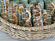 Load image into Gallery viewer, White Sage Sticks w/ Orange Slices, Cinnamon &amp; Rosemary
