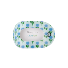 Load image into Gallery viewer, TELETIES Blue Marigold Medium Flat Round Hair Clip with packaging that reads teleties  x LauraPark
