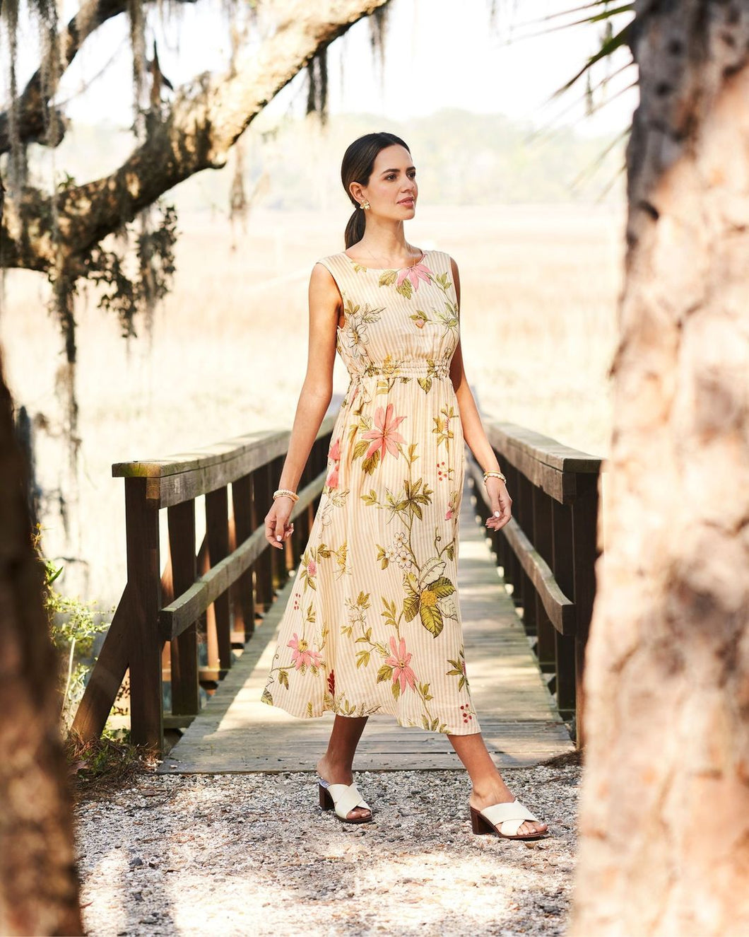 Spartina 449 Finley Midi Dress Sugar Mill Floral Vine Stripe - FINAL SALE