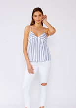 Load image into Gallery viewer, Nautical Striped V-Neck Metallic Tank Top in White &amp; Blue
