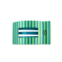 Load image into Gallery viewer, light green and teal striped TELETIES Cabana Cutie Flat Rectangle Hair Clip
