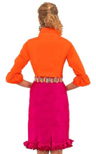 Load image into Gallery viewer, person wearing Gretchen Scott Designs Silk Confetti Fringe Skirt in fuchsia
