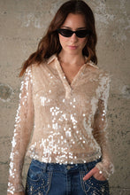 Load image into Gallery viewer, Sequin Mesh Long Sleeve Top in Ivory

