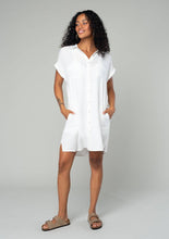 Load image into Gallery viewer, person wearing Dolman Sleeve Button Down Mini Shirt Dress - White

