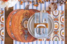 Load image into Gallery viewer, Hester &amp; Cook Antique Pumpkin Frame Placemat with silver and blue table
