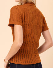 Load image into Gallery viewer, back of Chantel Crochet Polo Pecan top
