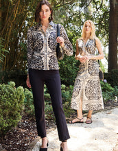 Load image into Gallery viewer, Spartina 449 Shannon Straight Leg Ponte Pant Black paired with cream and black print blouse

