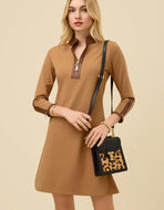 Spartina 449 Nora Half Zip Dress w/ Vegan Leather Brown Sugar