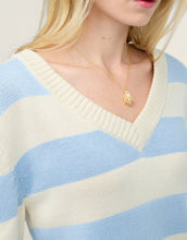 Load image into Gallery viewer, Spartina 449 Harbour Sweater Tide Foam Stripe close up of neckline
