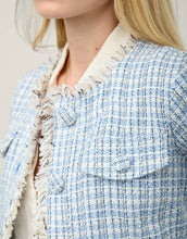 Load image into Gallery viewer, close up of neckline showing fringe and buttons  
