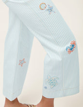 Load image into Gallery viewer, Mable Wide Leg Jean Flagler Resort Stripe close up on wide pant legs 
