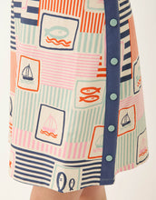 Load image into Gallery viewer, close up of navy stripe and light blue buttons
