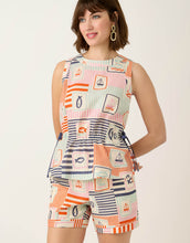 Load image into Gallery viewer, person wearing the Spartina 449 Nadia Sleeveless Blouse Admiral pattern. paired with matching shorts (sold separately) 
