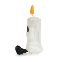 Load image into Gallery viewer, Jellycat Amuseables Flickerty Candle with orange flame black eyes and legs side view
