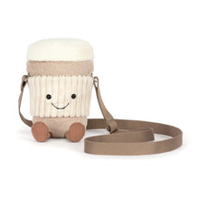 Load image into Gallery viewer, Jellycat Amuseables Perkle Coffee Shoulder Bag front view showing face and legs on the cup
